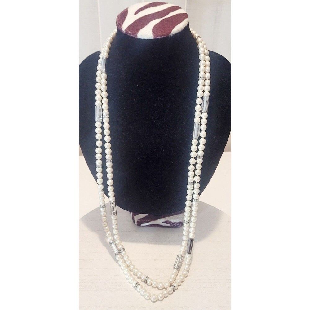 Lia Sophia "Center Stage" Cut Crystals & Glass Pearls Necklace 72-75"